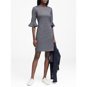BANANA REPUBLIC Navy Herringbone Ponte Dress Flutter Sleeves Stretch WOMENS 6